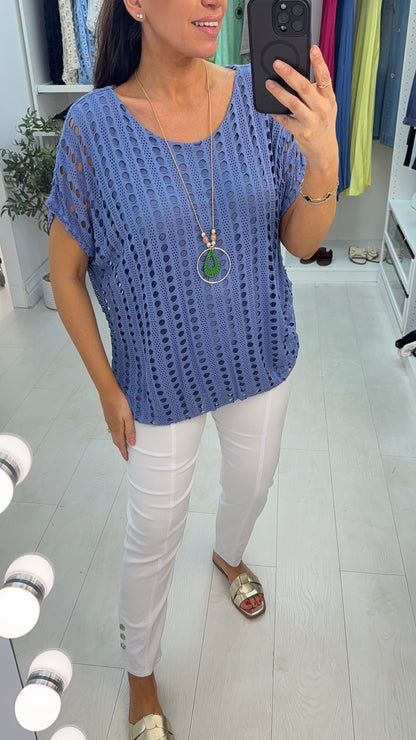 Atilla Plain Textured Bubble Hem Necklace Top