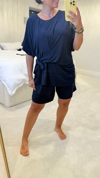 Chyna Plain Tie Side Top & Shorts Co-Ord Set