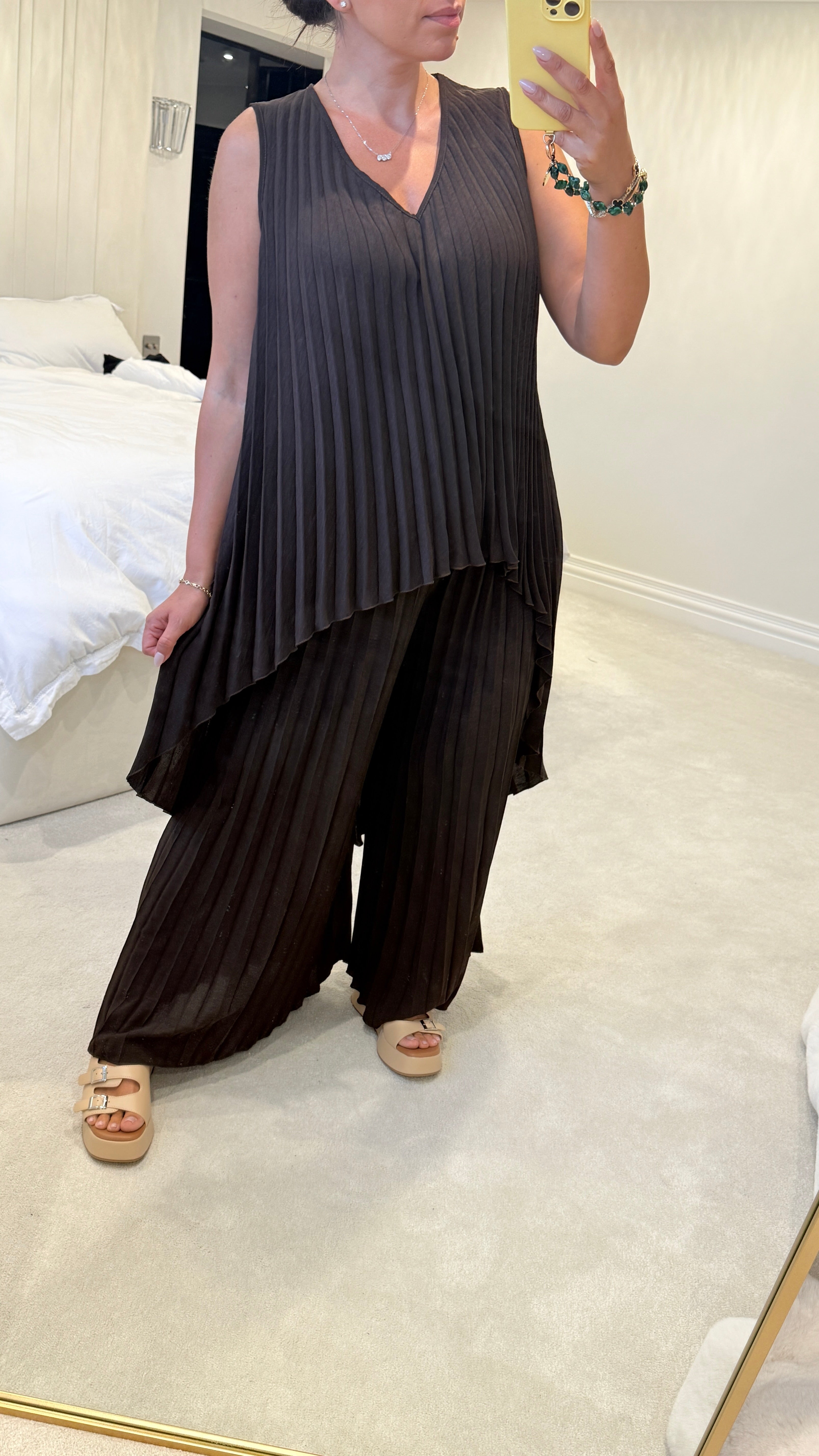 Jilly Pleated Asymmetric V Neck Co-Ord Set