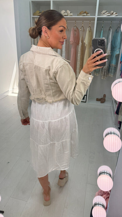 Kimora Distressed Cropped Denim Jacket