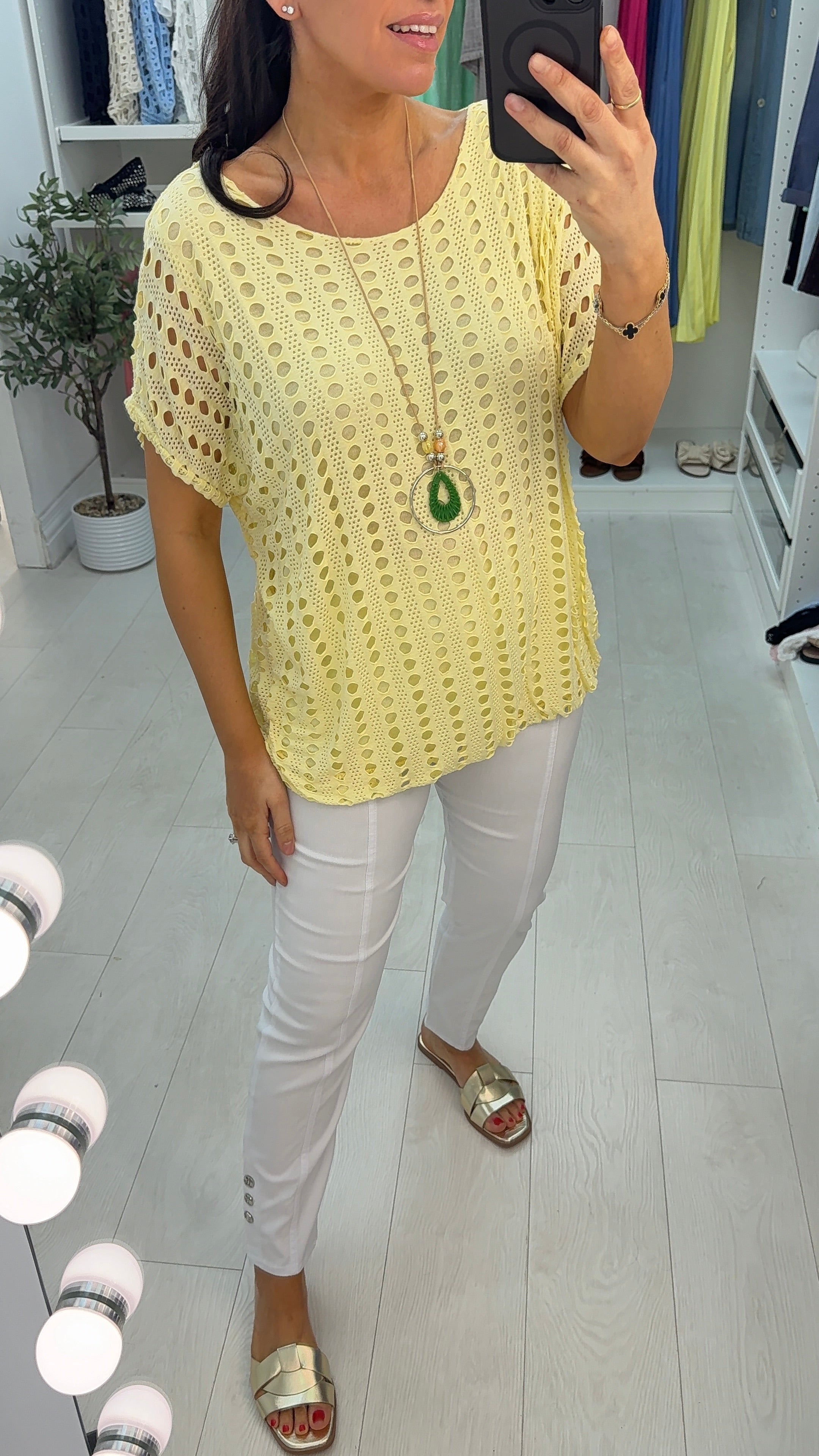 Atilla Plain Textured Bubble Hem Necklace Top