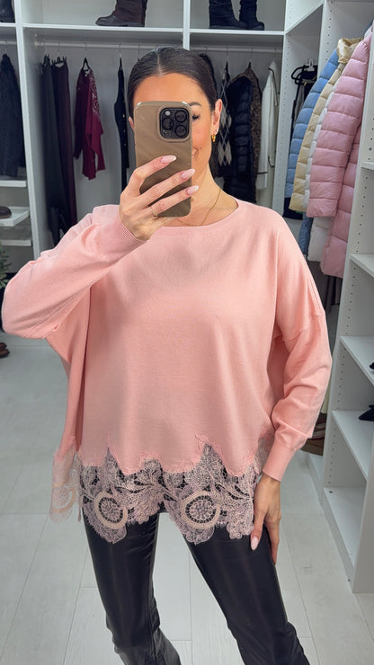 Daisy Embellished Lace Hem Loose Fit Jumper