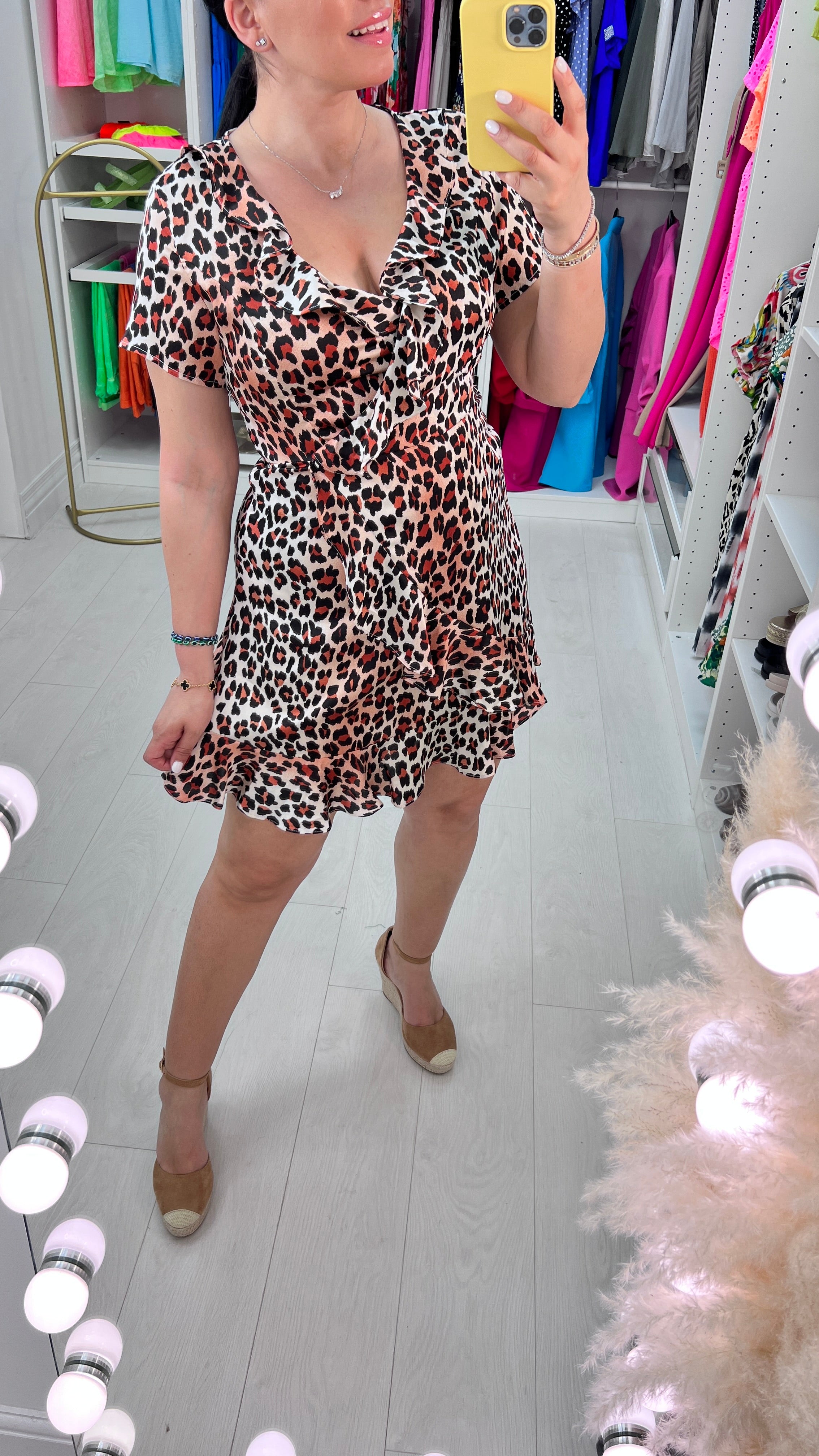 Femina Animal Print Wrap Ruffle Detail Dress