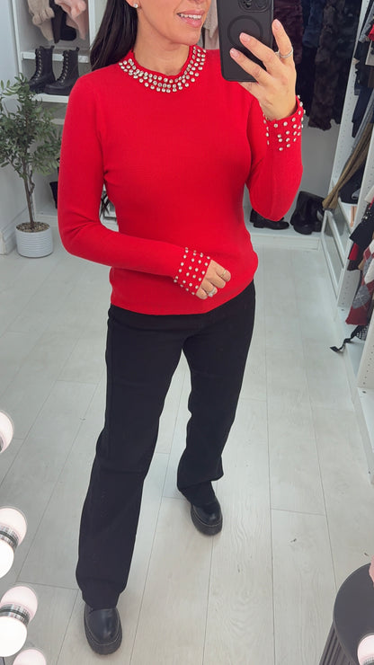 Patrese Diamante Detail Round Neck Ribbed Jumper