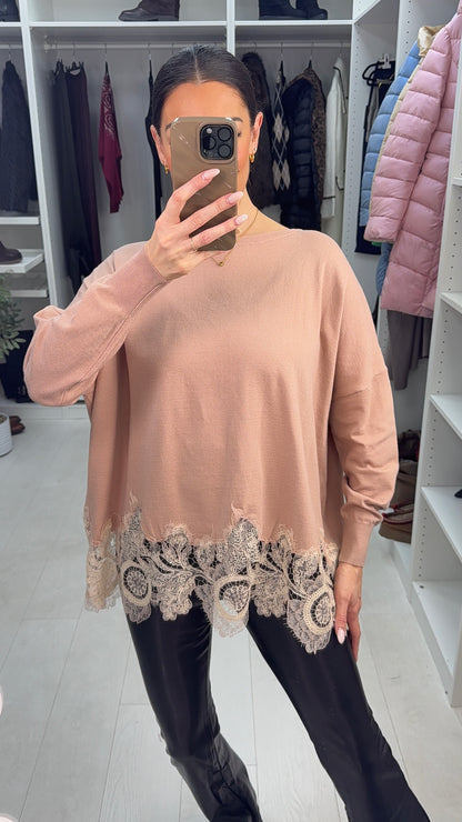 Daisy Embellished Lace Hem Loose Fit Jumper