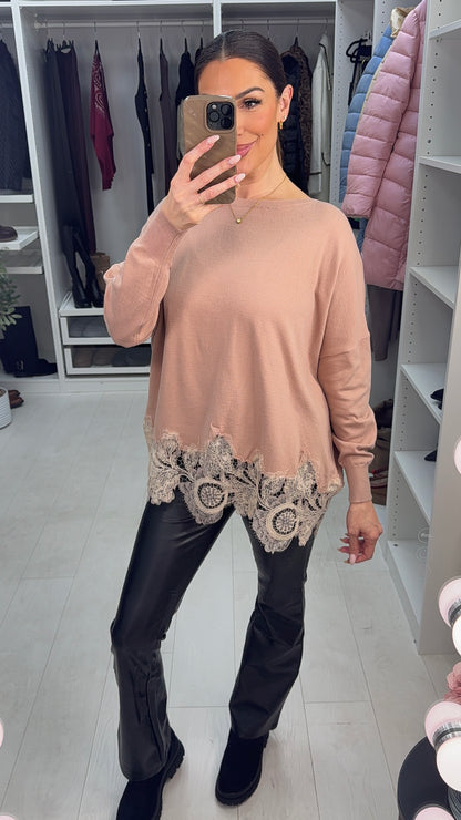 Daisy Embellished Lace Hem Loose Fit Jumper