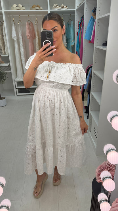 Susanna Plain Broderie Anglaise Bardot Maxi Dress