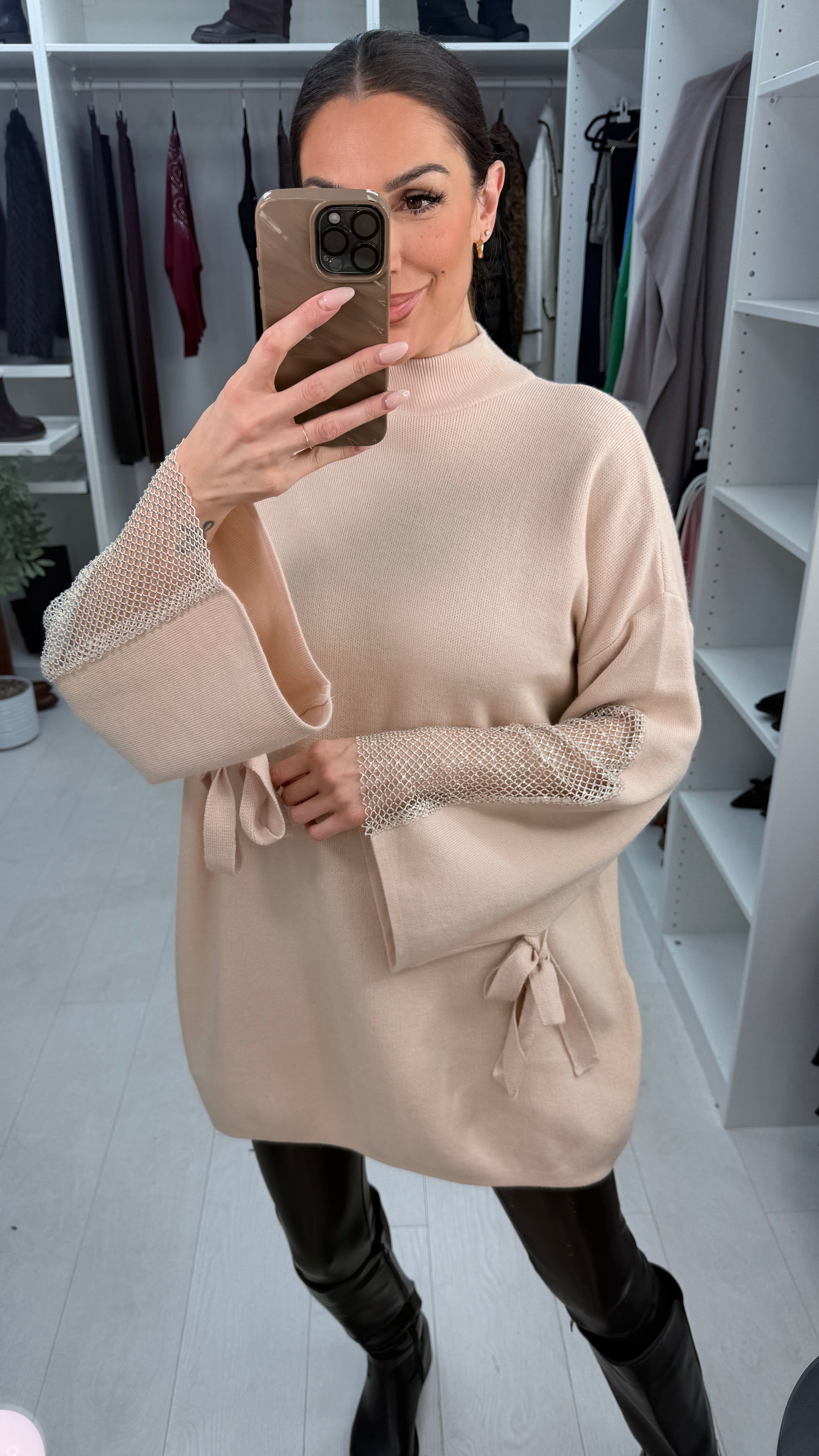 Shelby Oversized Studded Bell Sleeve Tie Waist Knit Jumper