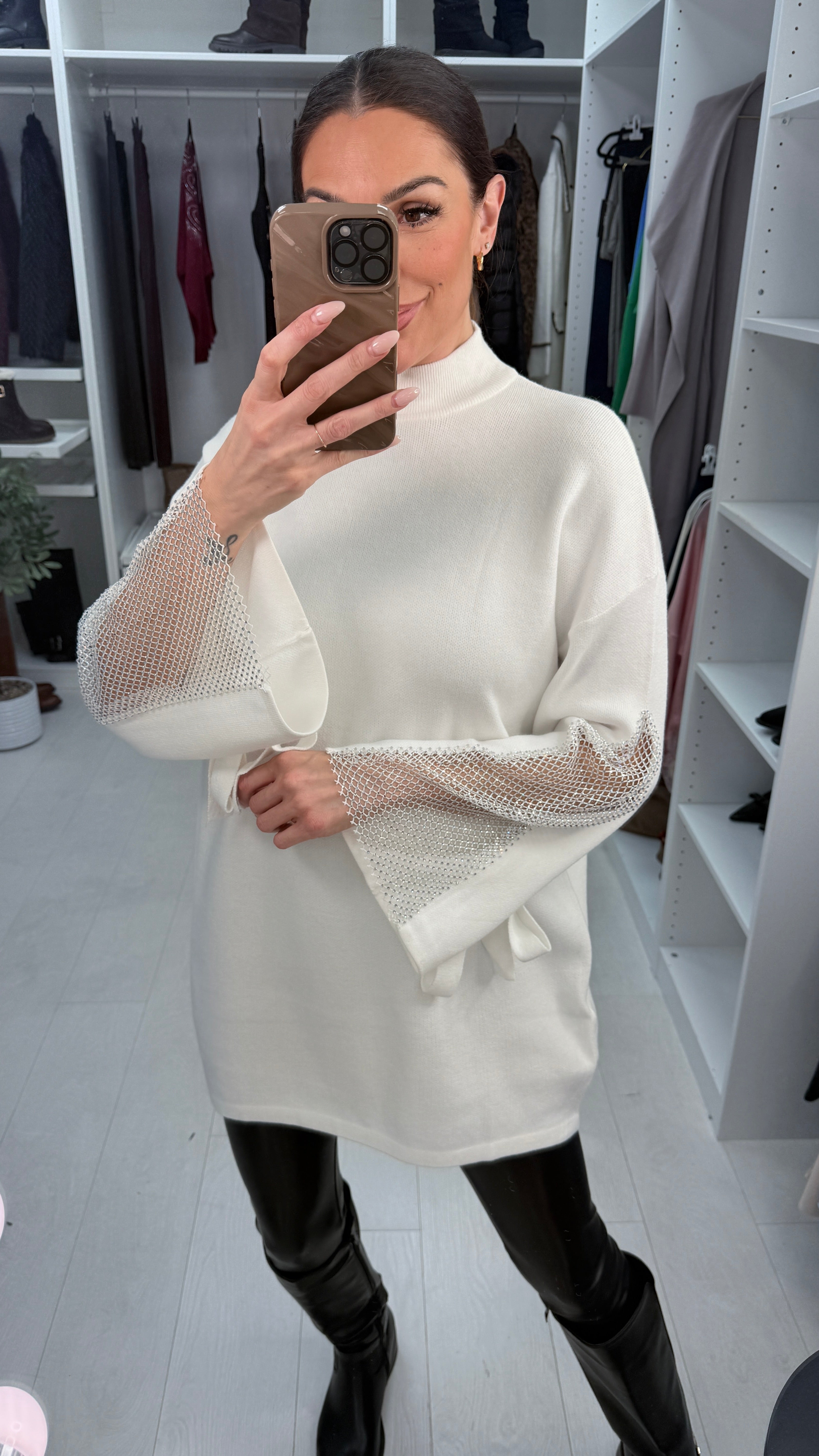 Shelby Oversized Studded Bell Sleeve Tie Waist Knit Jumper