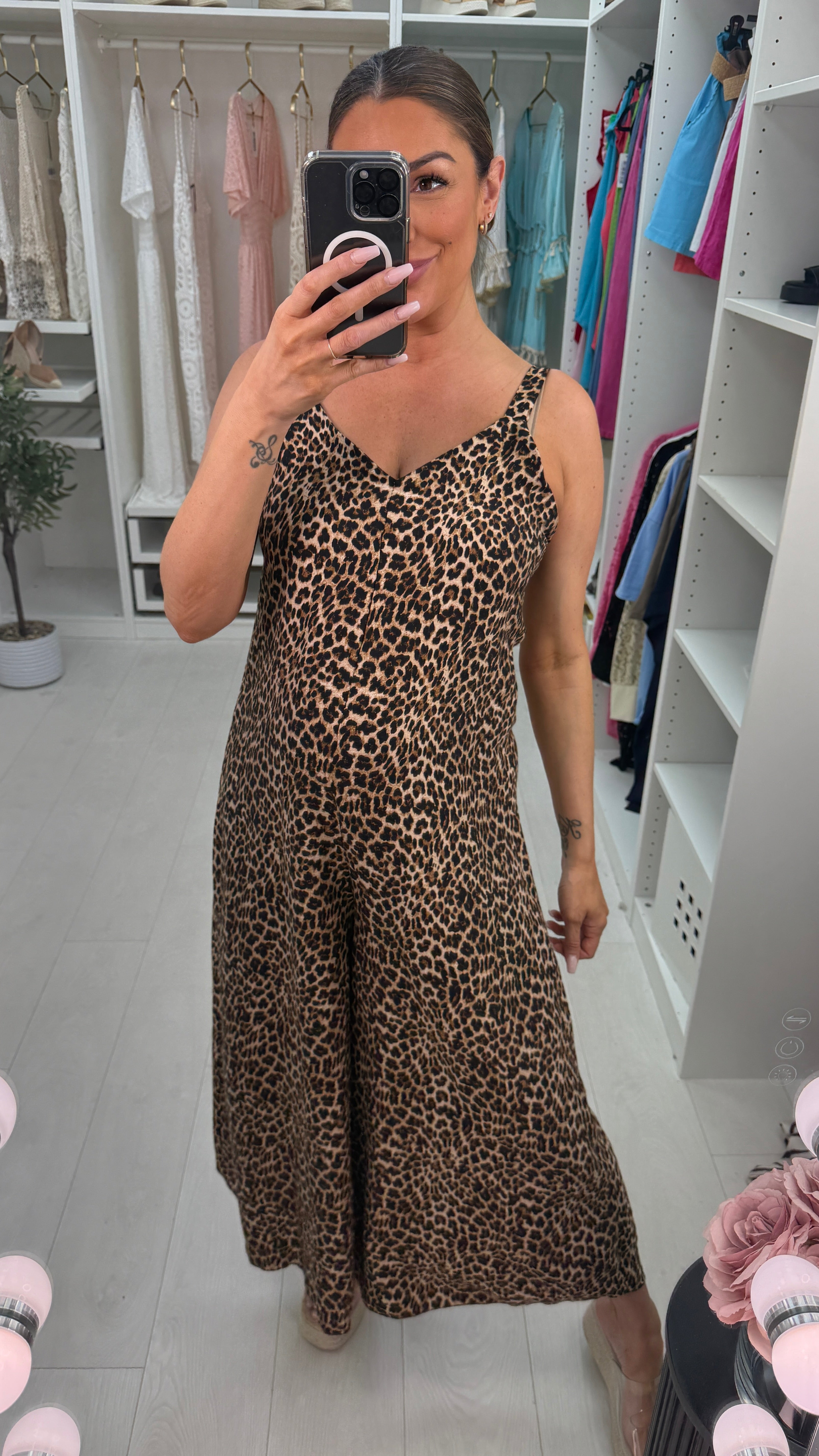 Mariah Leopard Print Loose Fit Wide Leg Jumpsuit