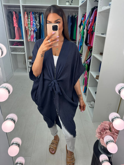 Adelaide Plain Tie Front Oversized Throw Over