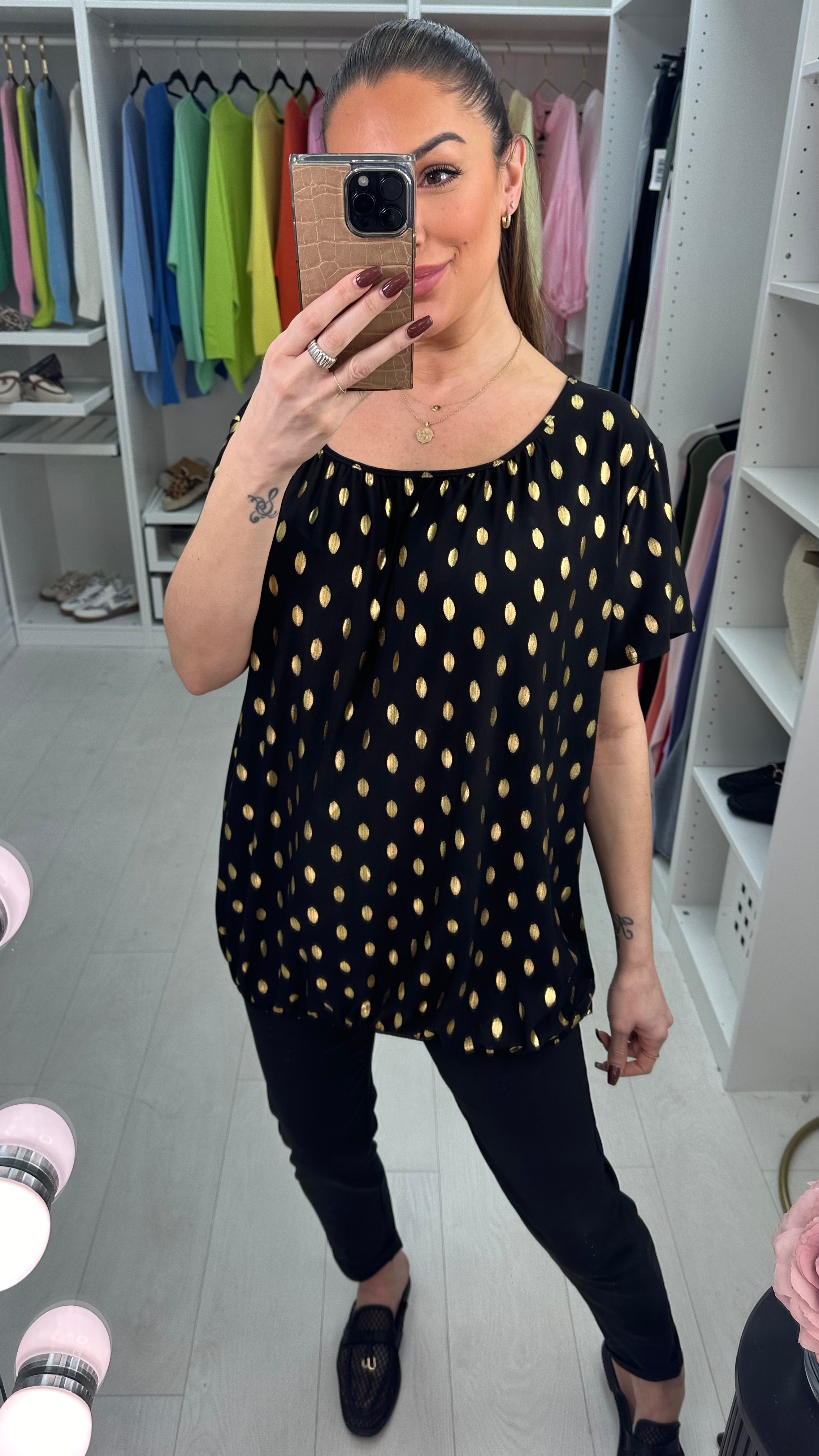 Isla Gold Polka Print Loose Fit Top