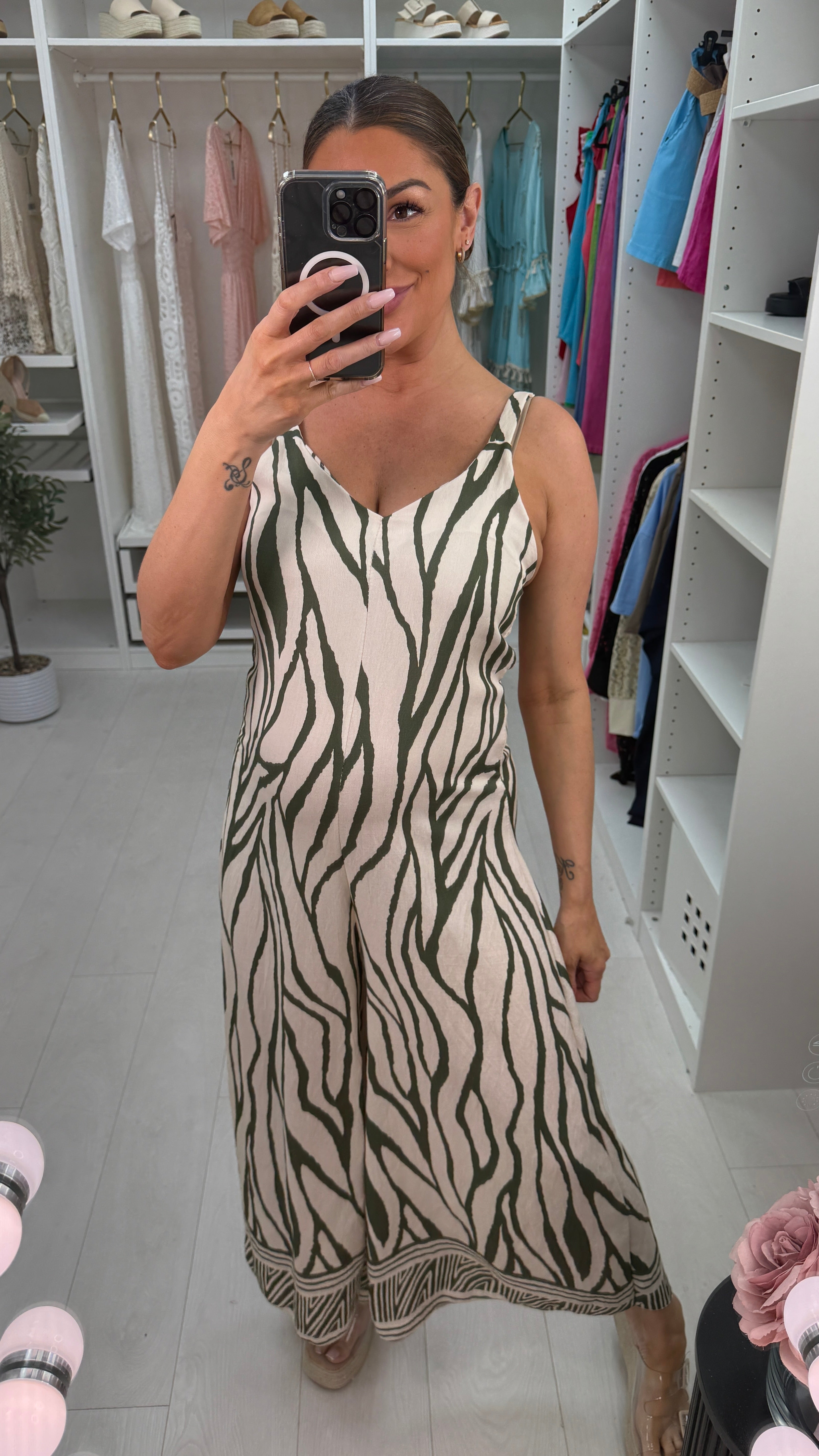 Solane Abstract Print Loose Fit Wide Leg Jumpsuit