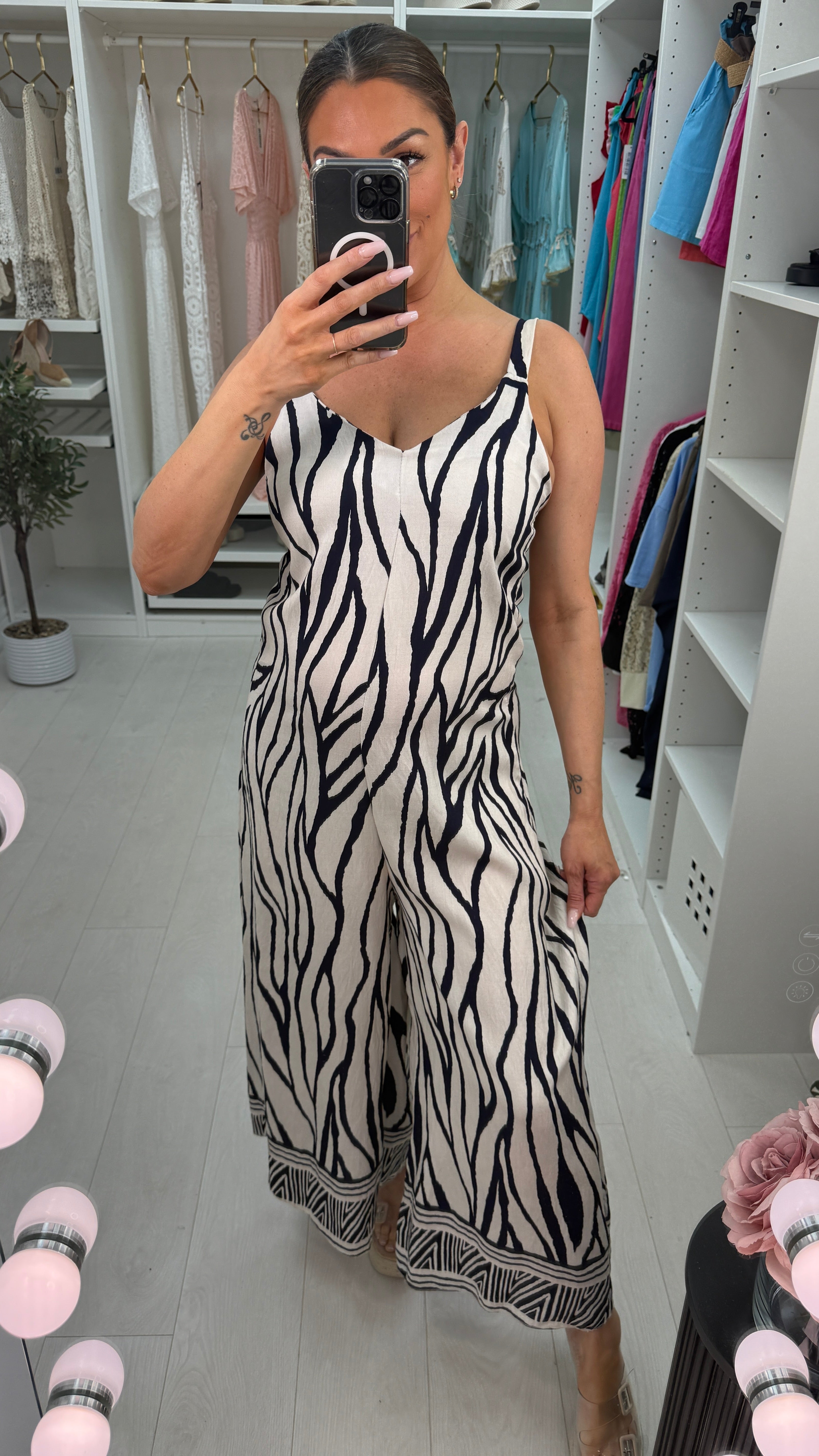 Solane Abstract Print Loose Fit Wide Leg Jumpsuit