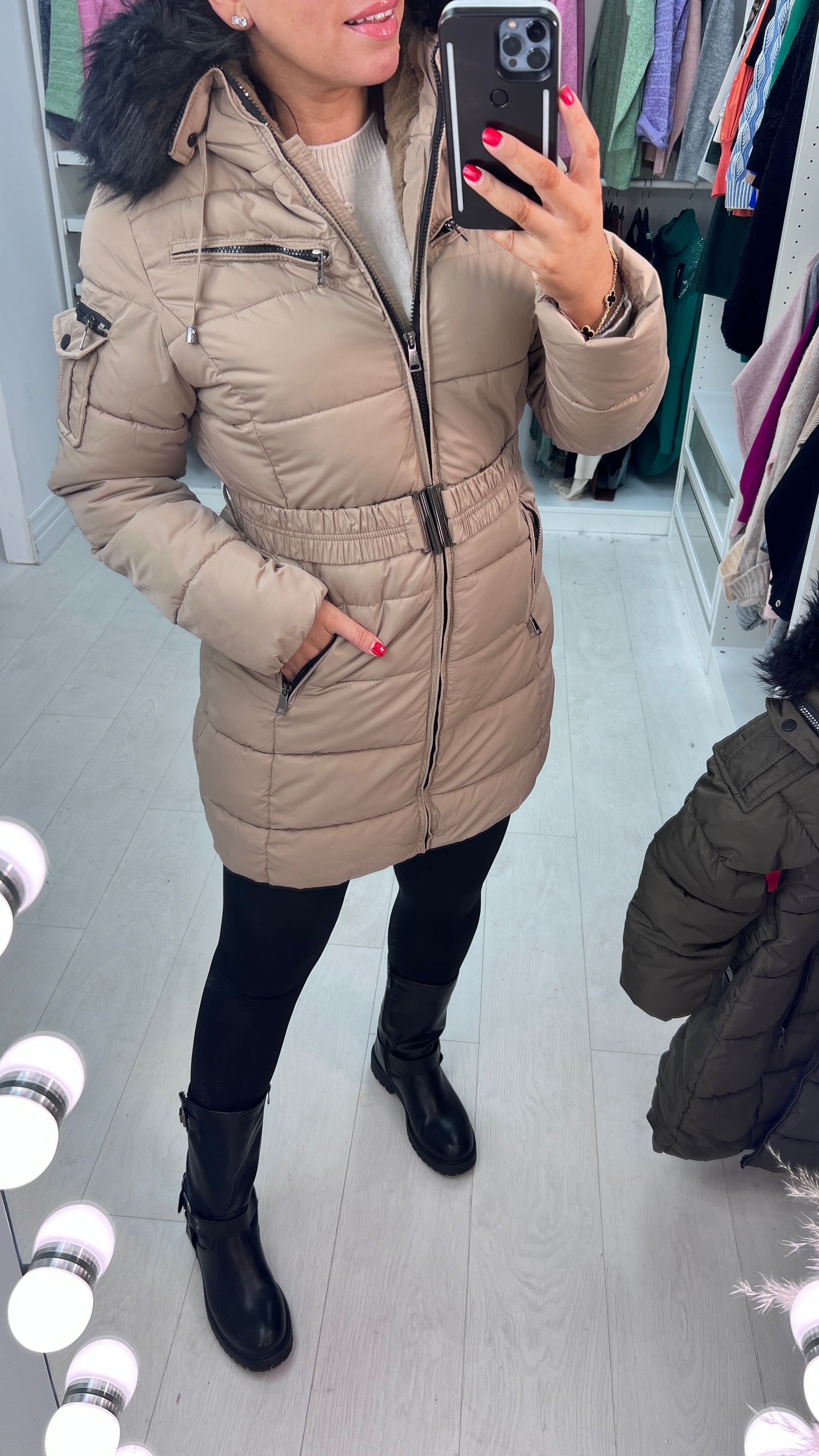 Trixie Beige Faux Fur Hooded Coat