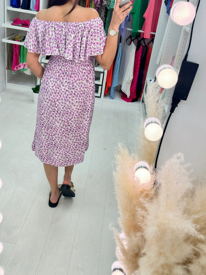 Miray Floral Print Bardot Frill Dress