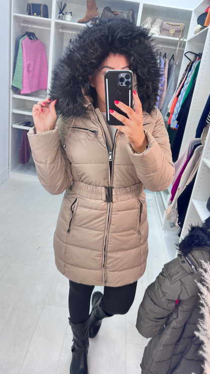 Trixie Beige Faux Fur Hooded Coat