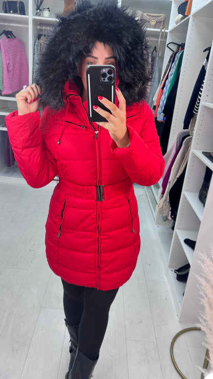 Trixie Red Faux Fur Hooded Coat