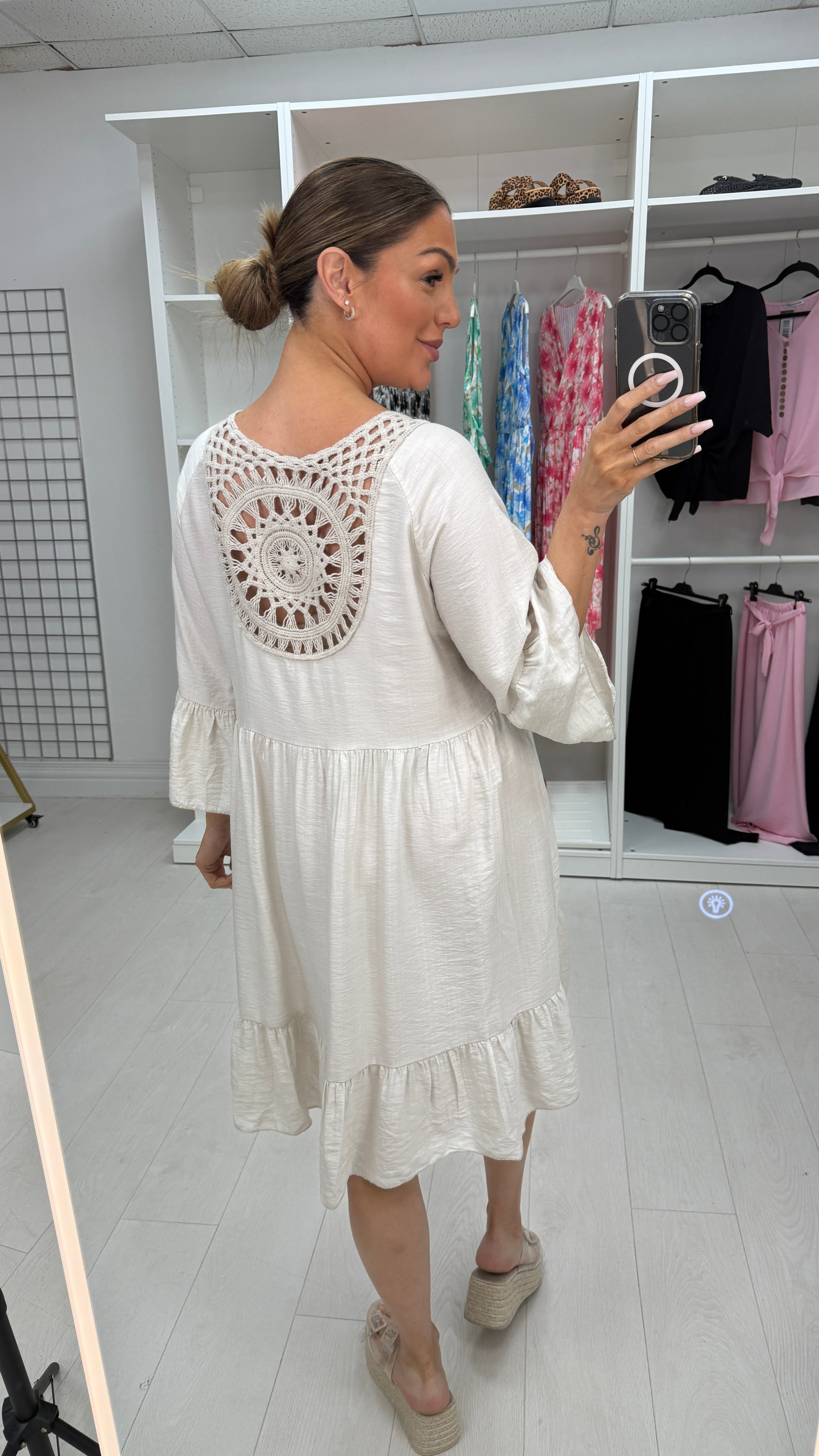 Helia Plain Crochet Back Smock Dress