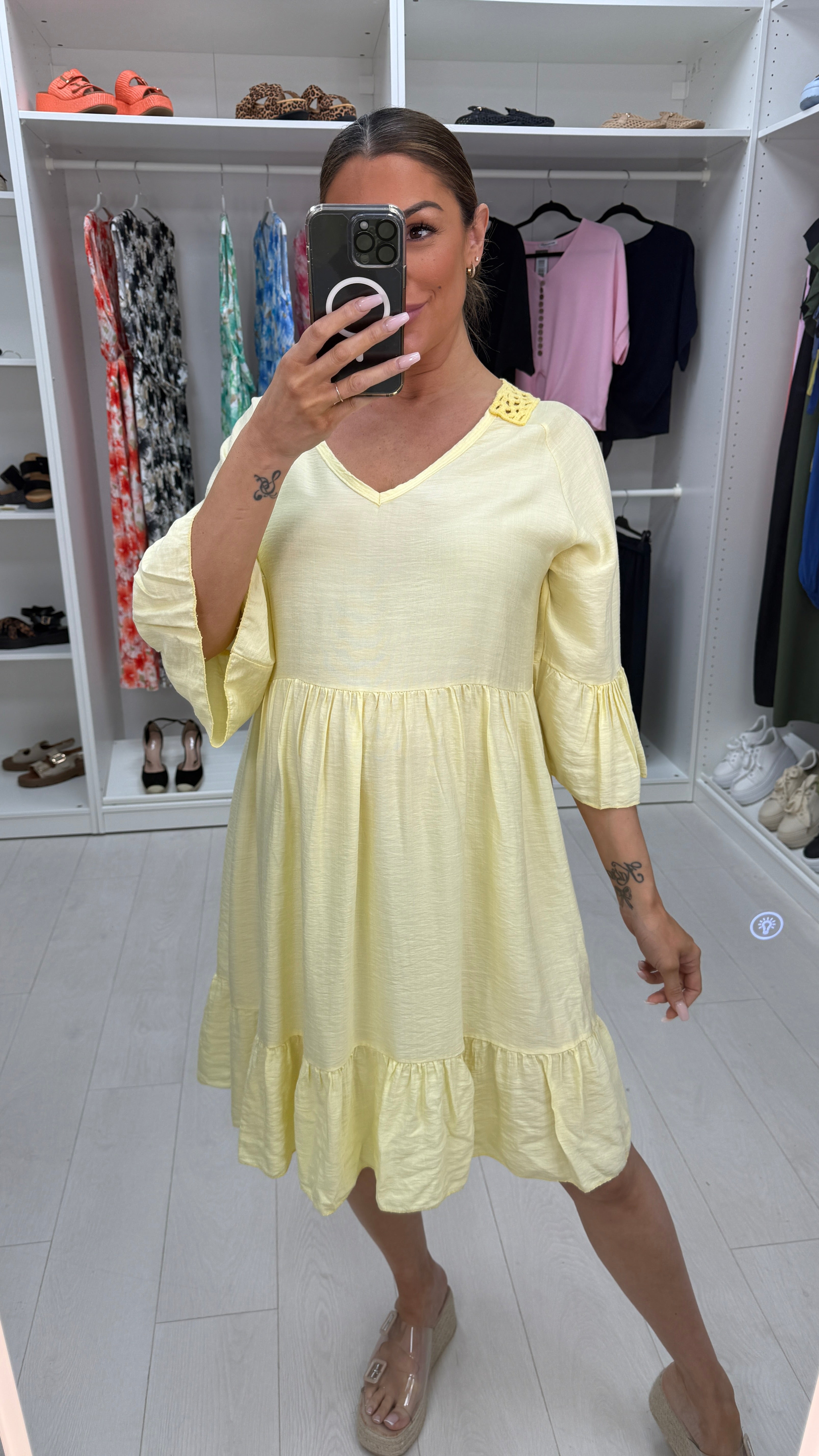 Helia Plain Crochet Back Smock Dress