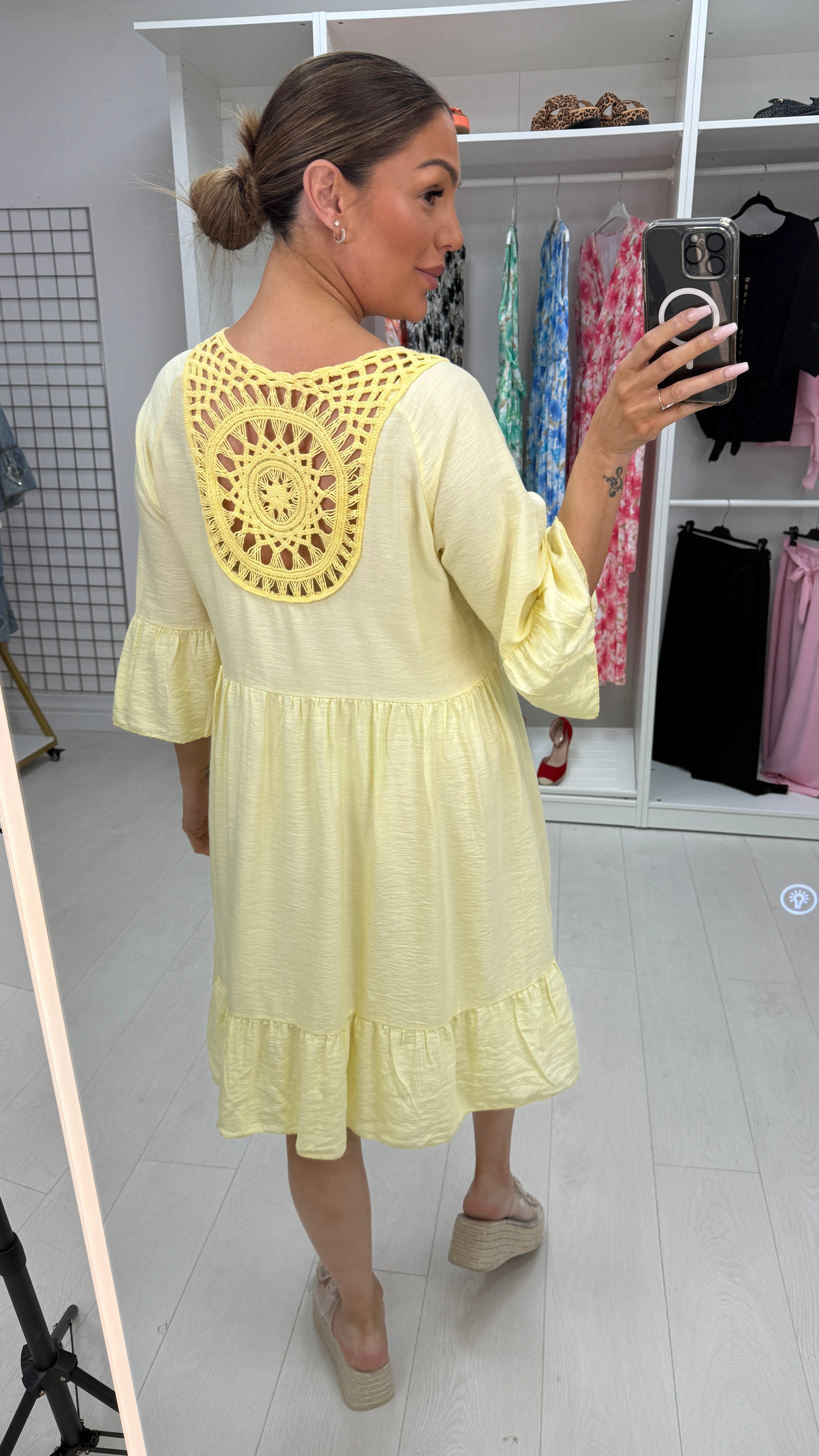 Helia Plain Crochet Back Smock Dress