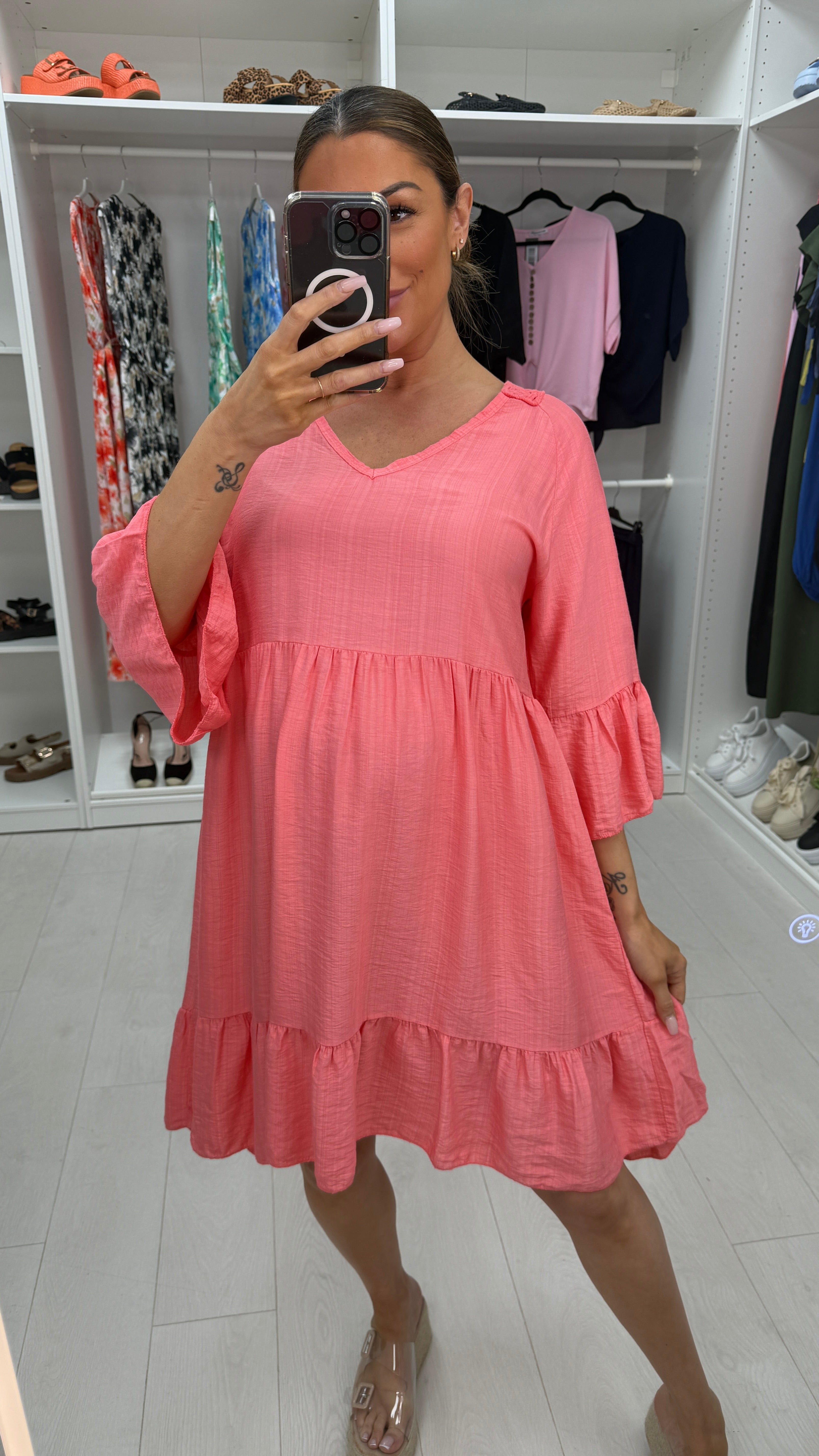 Helia Plain Crochet Back Smock Dress