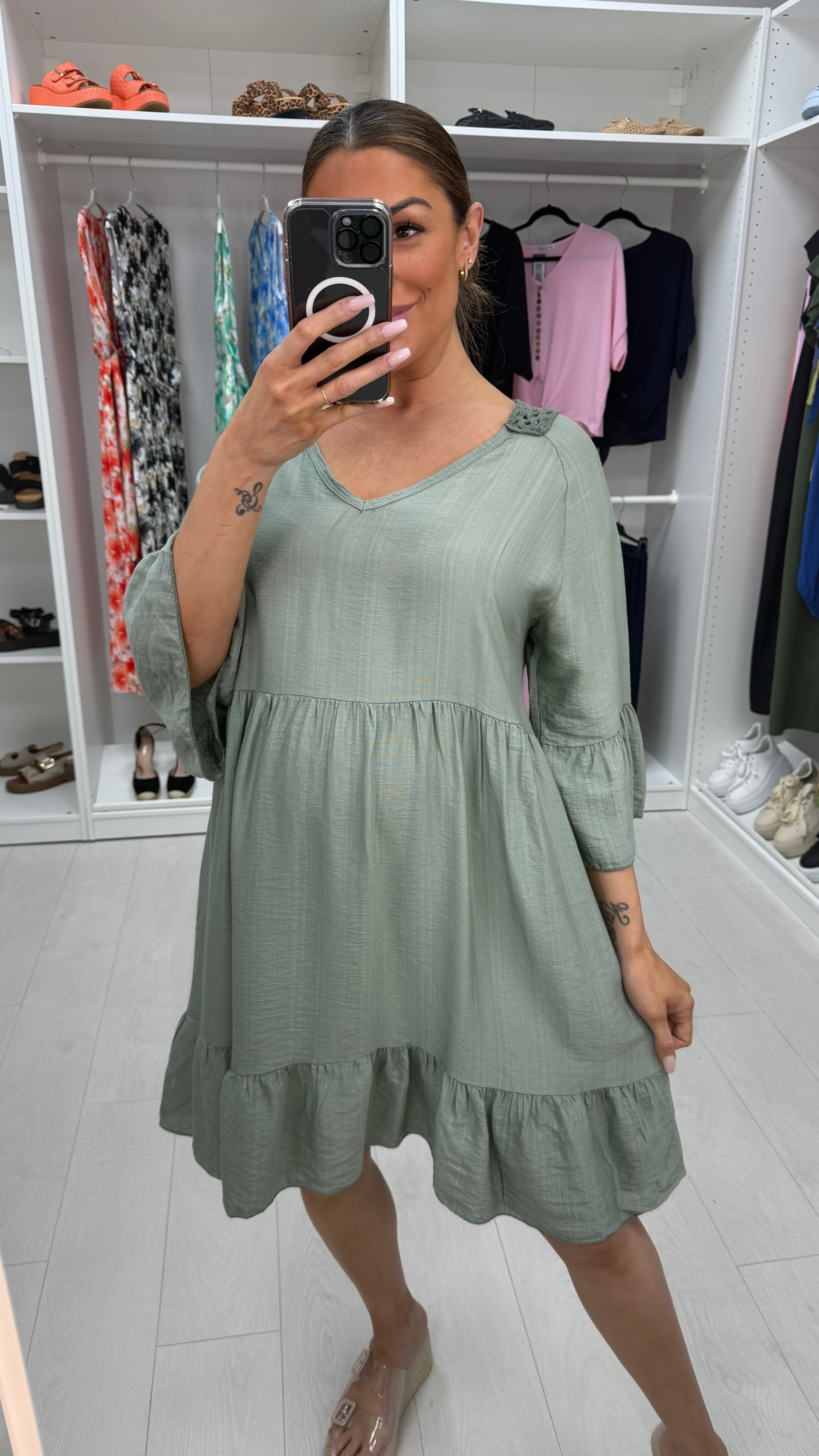 Helia Plain Crochet Back Smock Dress