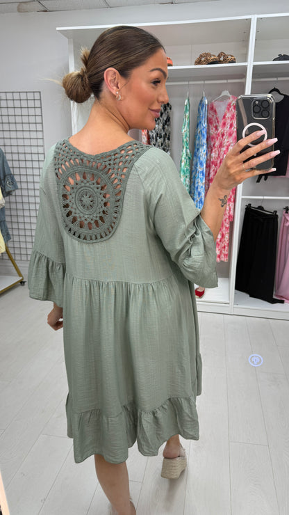 Helia Plain Crochet Back Smock Dress