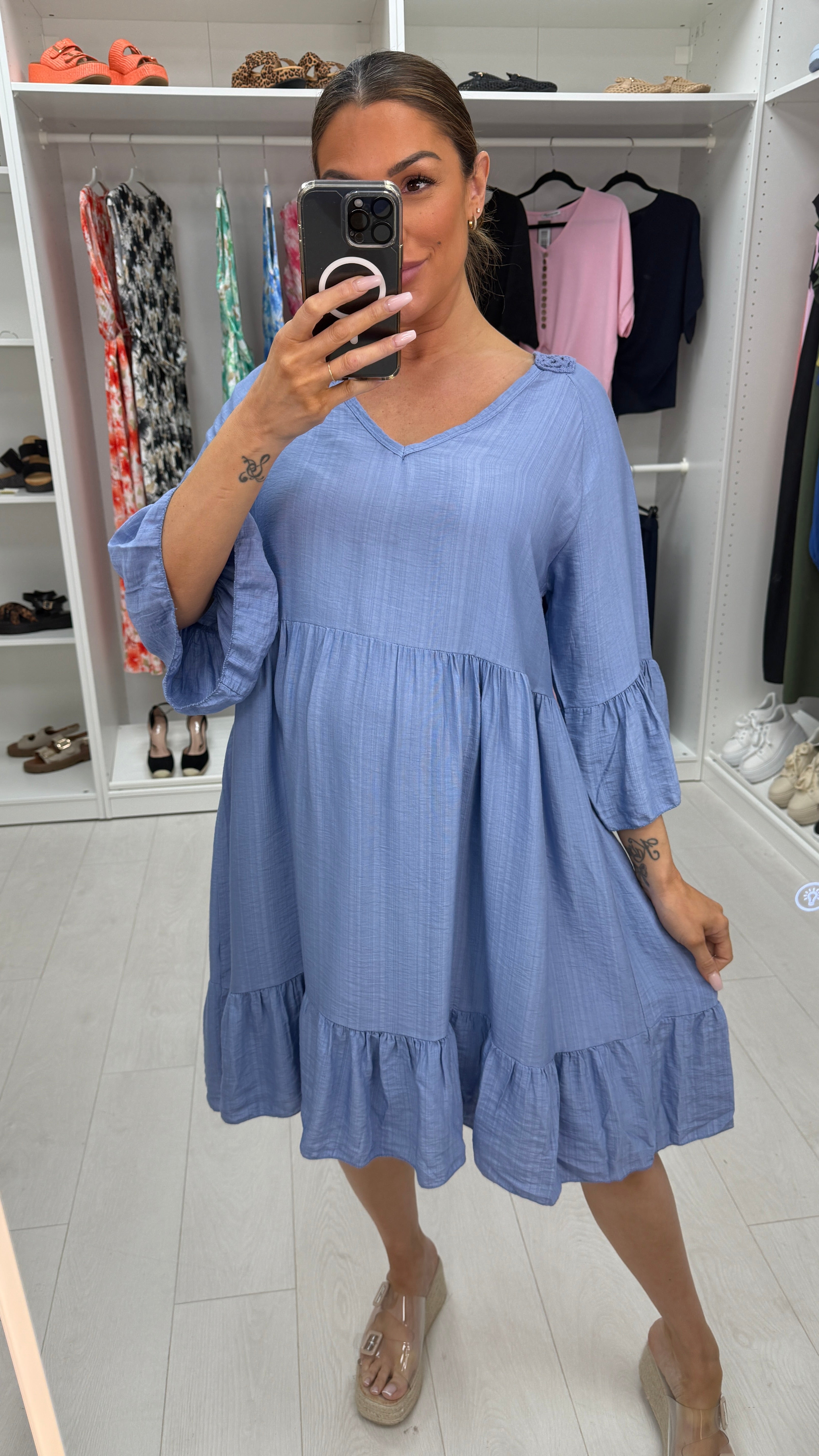 Helia Plain Crochet Back Smock Dress