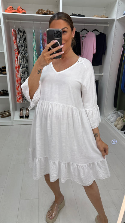 Helia Plain Crochet Back Smock Dress