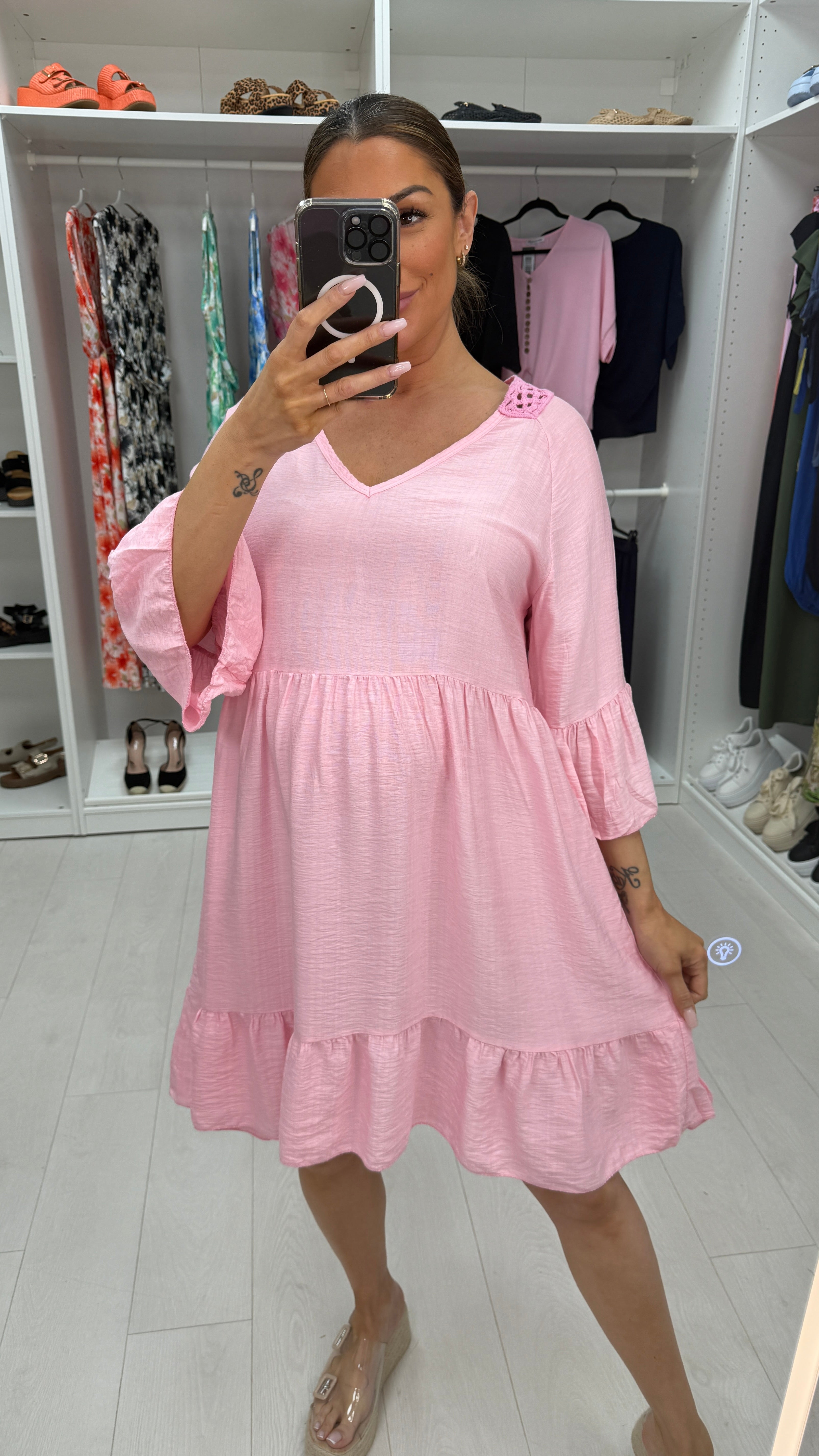 Helia Plain Crochet Back Smock Dress