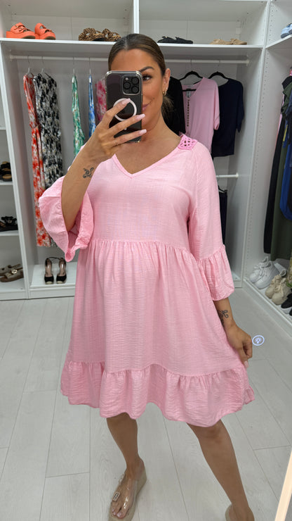 Helia Plain Crochet Back Smock Dress