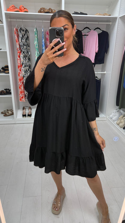 Helia Plain Crochet Back Smock Dress