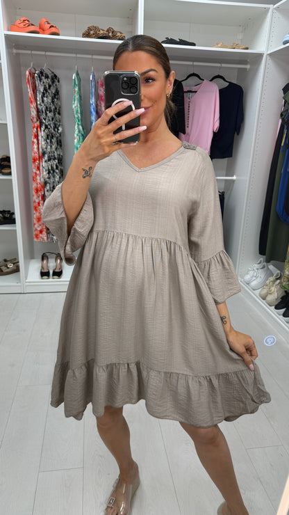 Helia Plain Crochet Back Smock Dress