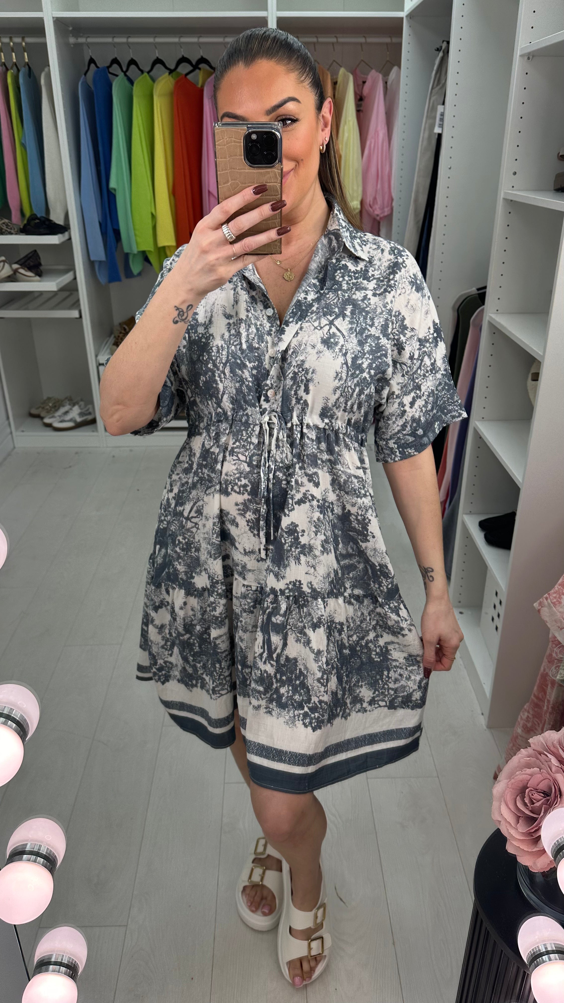 Melina Tree Print Tie Waist Dress