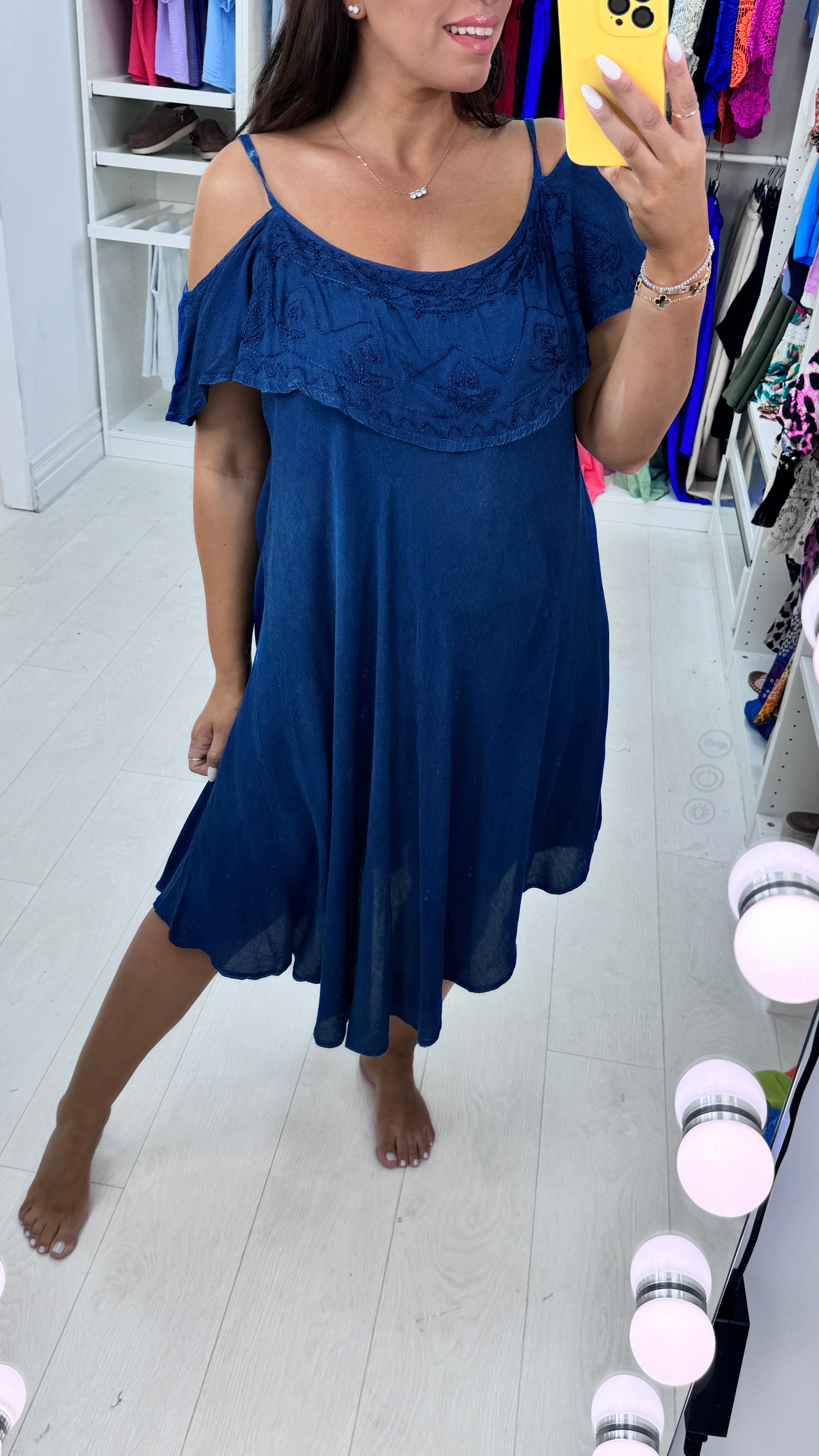 Lianne Embroidery Drop Shoulder Midi Dress