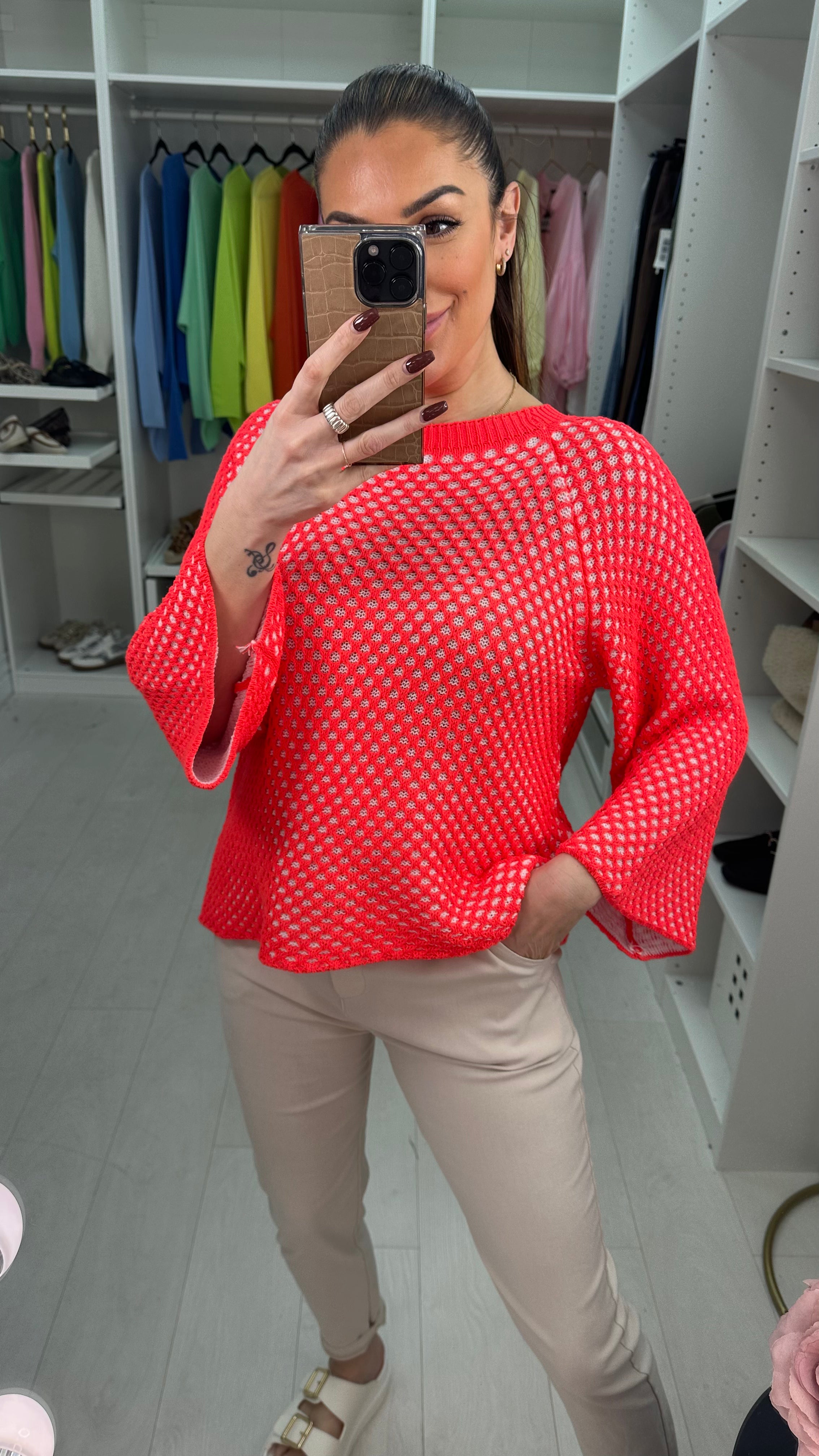 Jacqueline 3/4 Sleeve Crochet Knit Top