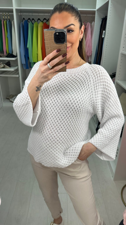 Jacqueline 3/4 Sleeve Crochet Knit Top