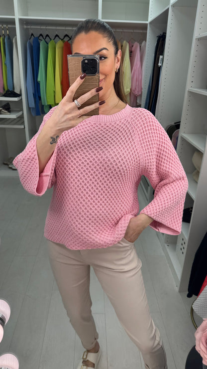 Jacqueline 3/4 Sleeve Crochet Knit Top
