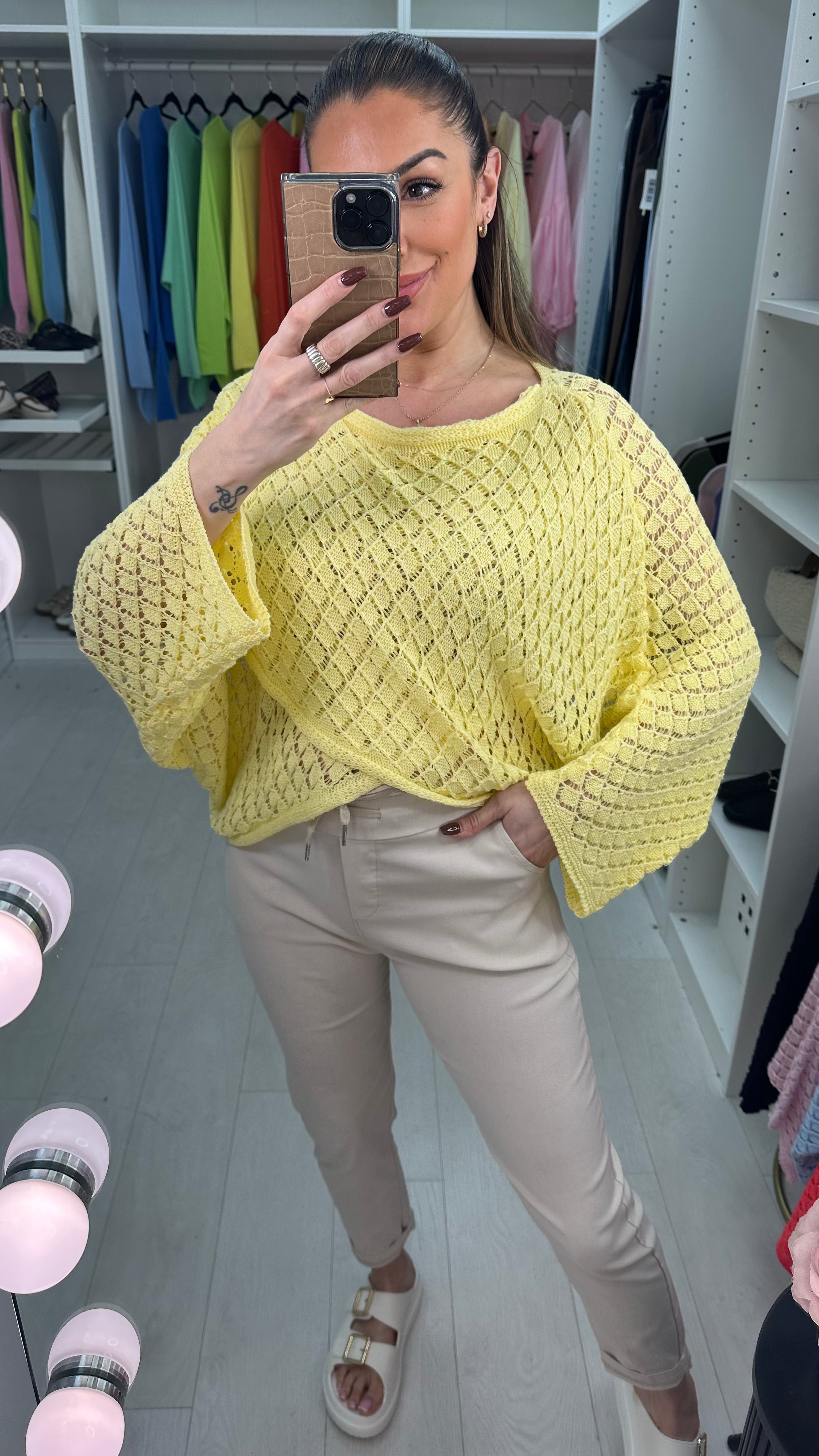 Caitlin Crochet Loose Fit Wrap Over Knit Top
