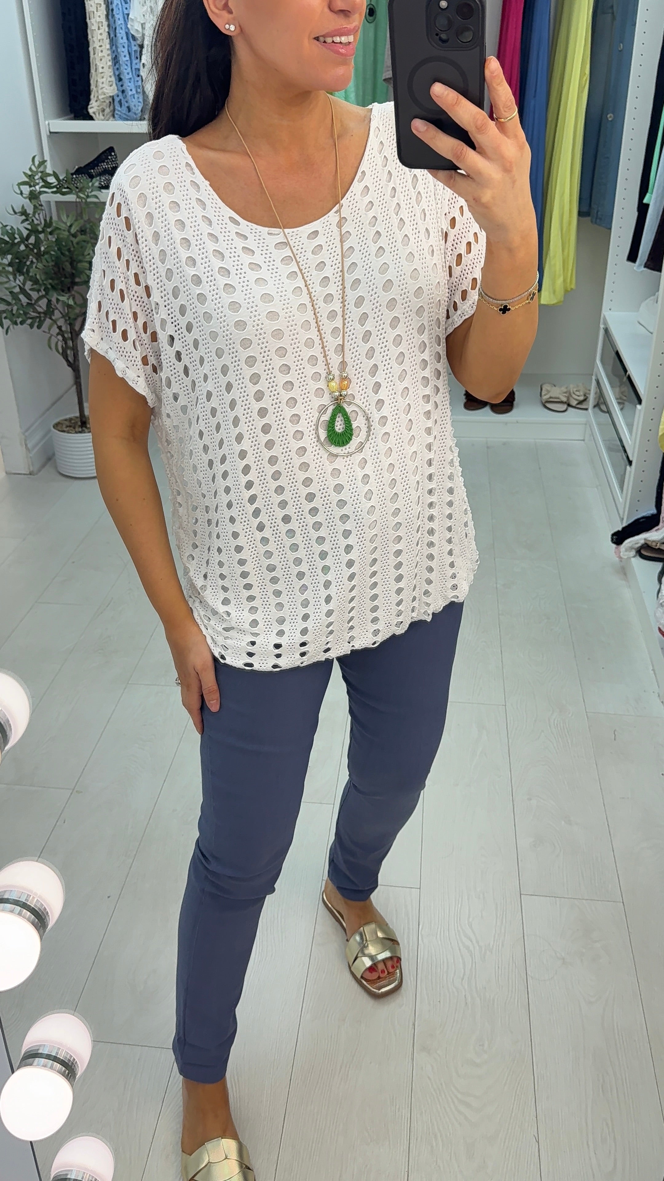 Atilla Plain Textured Bubble Hem Necklace Top