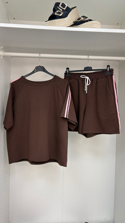 Solenne Plain Side Stripe Detailed Shorts Co-Ord Set