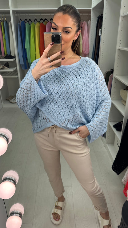 Caitlin Crochet Loose Fit Wrap Over Knit Top