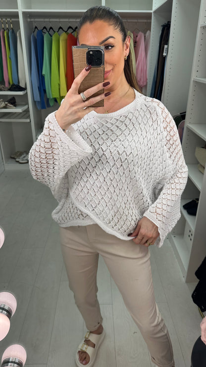 Caitlin Crochet Loose Fit Wrap Over Knit Top