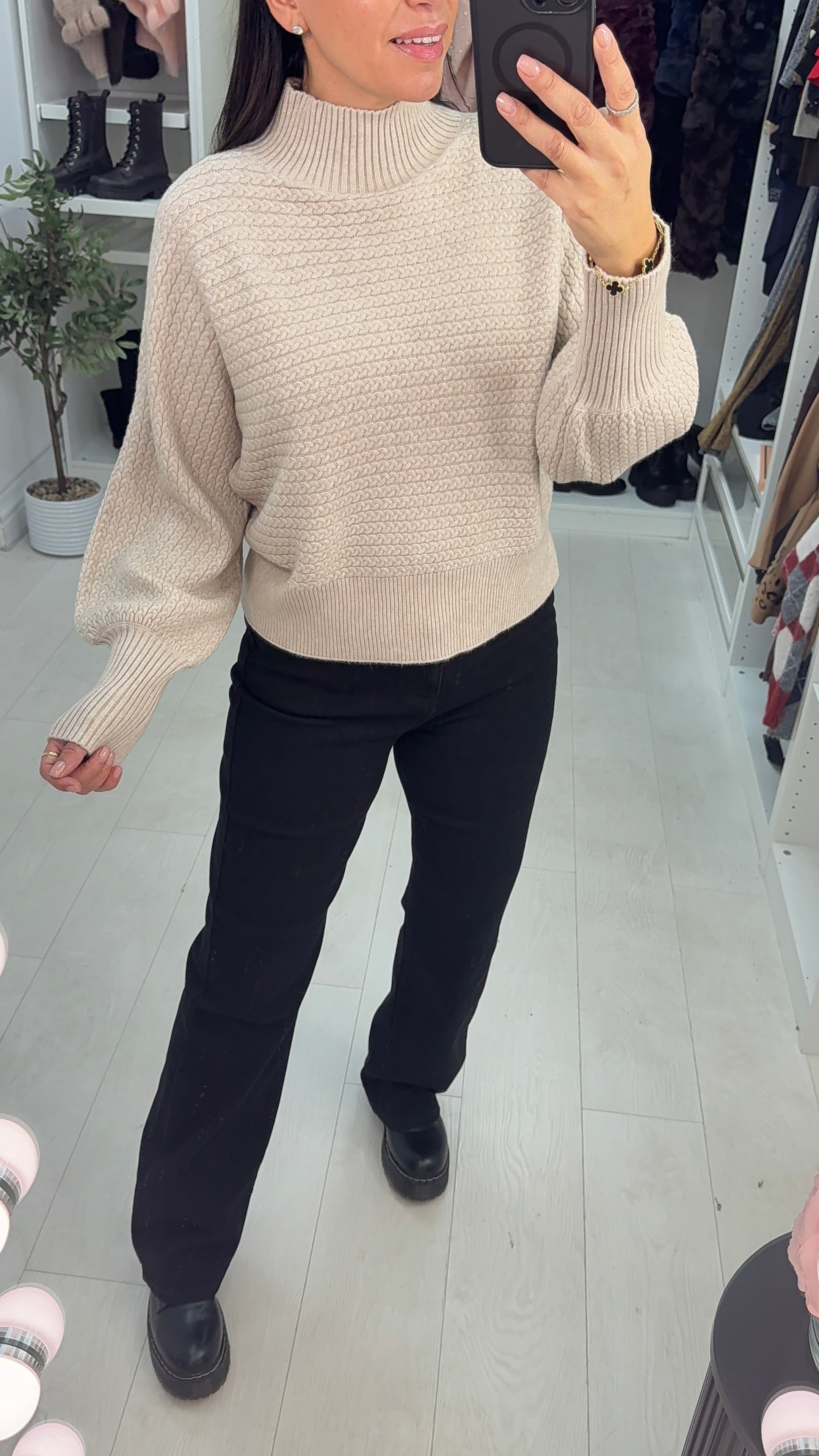 Kesley Plain High Neck Cable Knitted Jumper