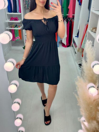 Dita Bardot Style Tie Neck Dress