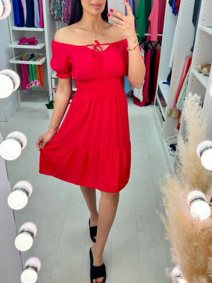 Dita Bardot Style Tie Neck Dress