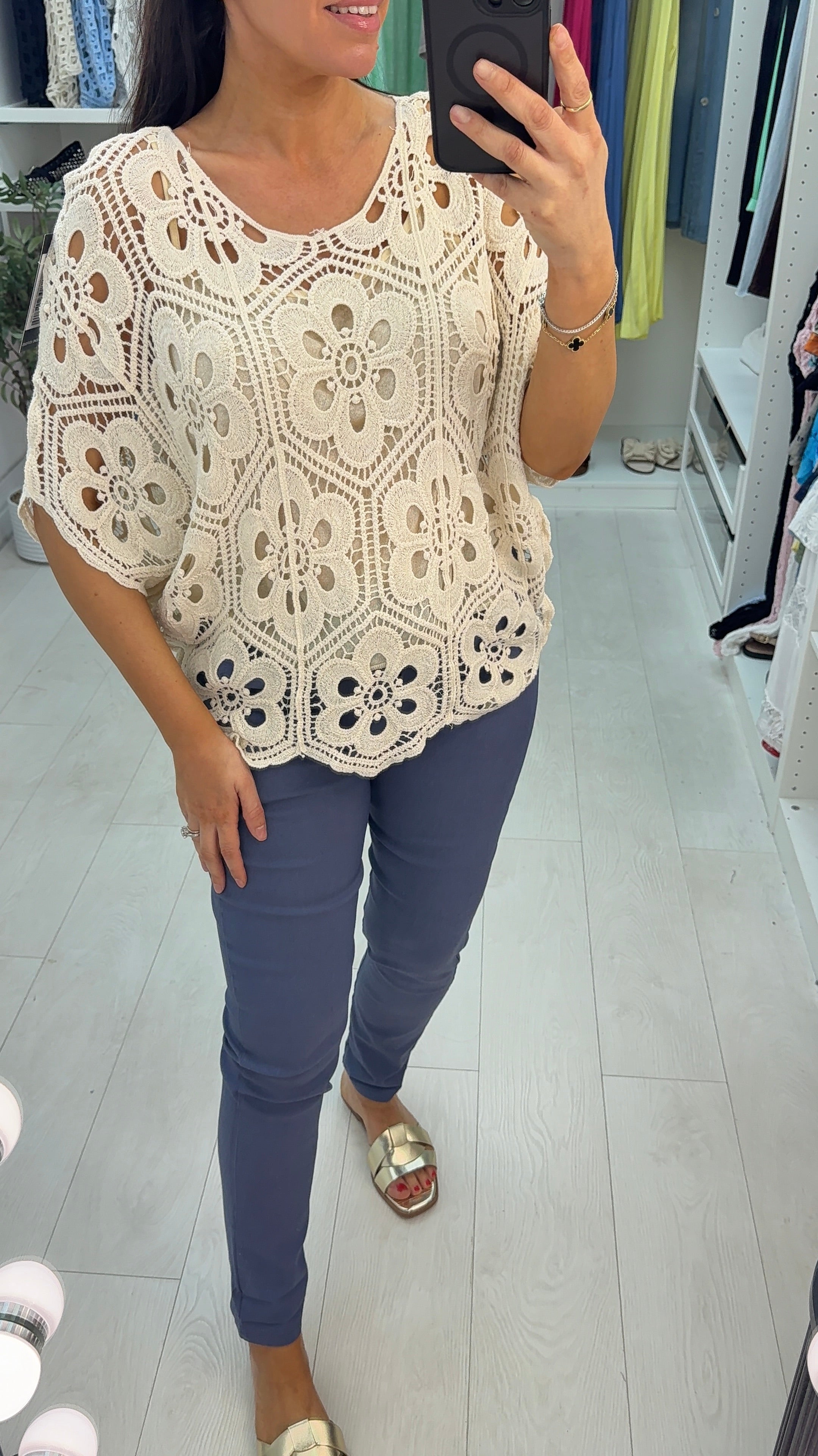 Calima Floral Crochet Batwing Top