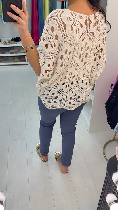 Calima Floral Crochet Batwing Top