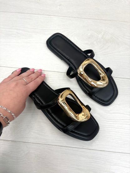 Jeana Metallic Detail Flat Sliders